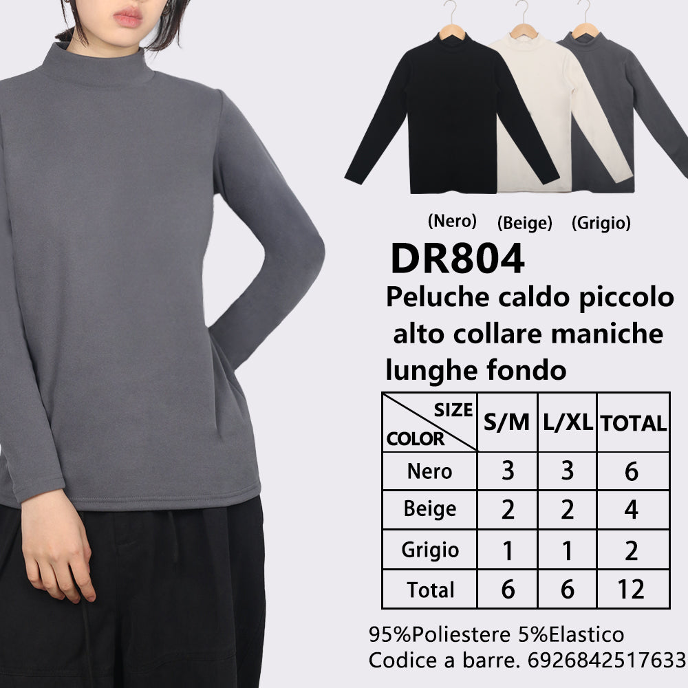 Maglia Manica Lunga in Tessuto Termico Collo Alto Piccolo Collo Alto