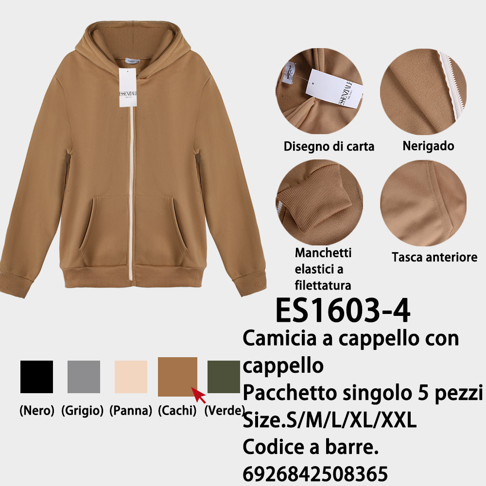 Felpa con Cappuccio Felpato Oversize Kaki