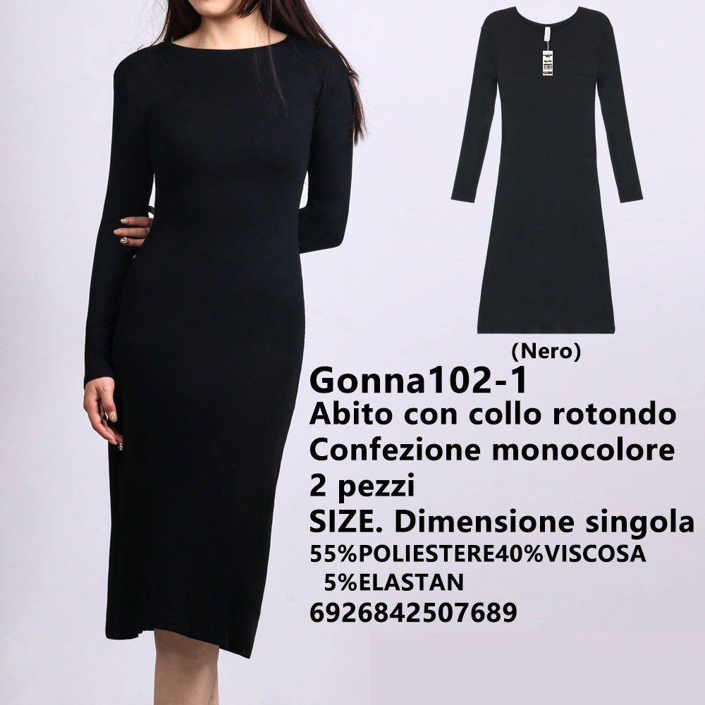 Abito Girocollo a Costine Nero
