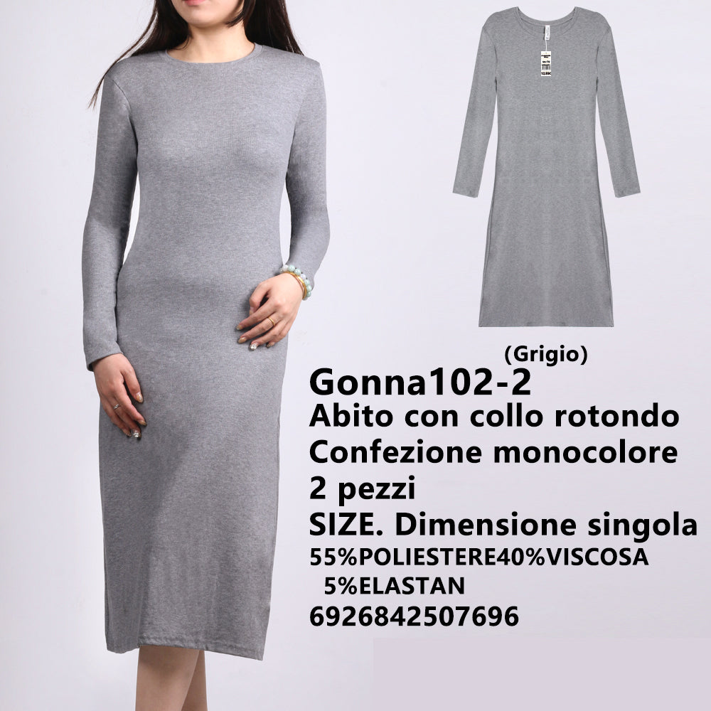 Abito Girocollo a Costine Grigio