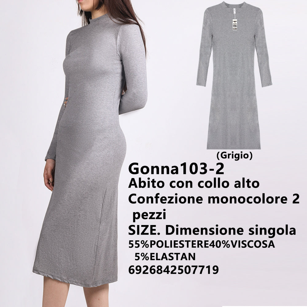 Abito Collo Alto a Costine Grigio
