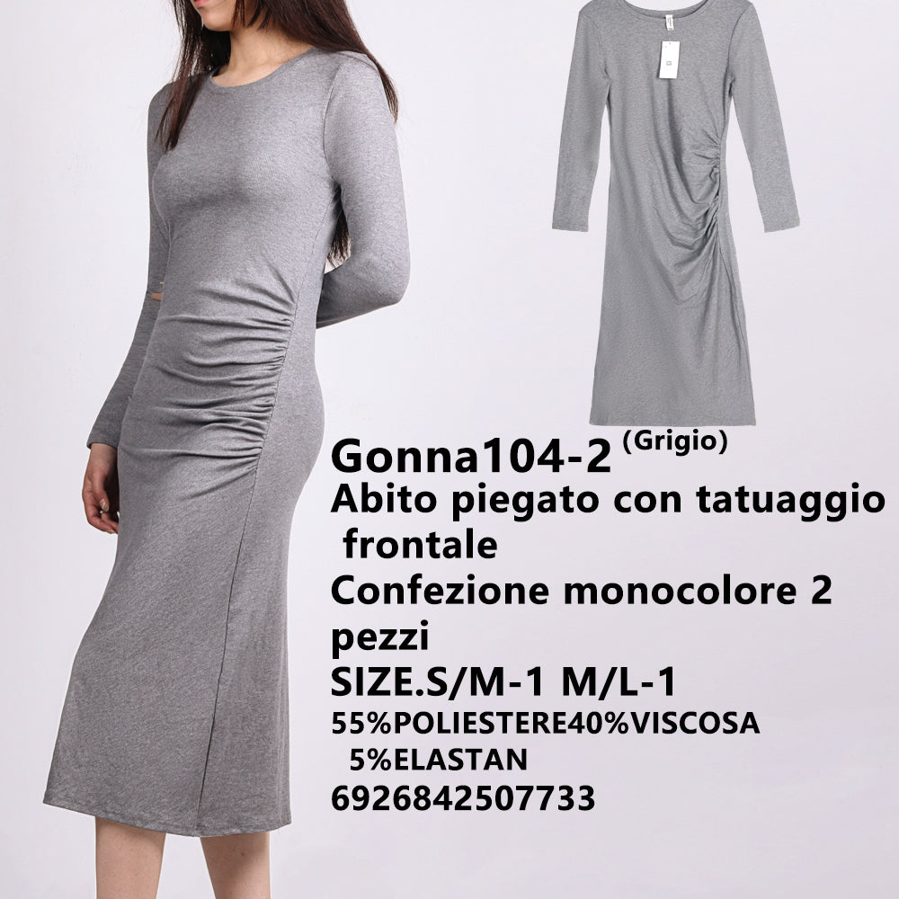 Abito con Arricciatura Frontale a Costine Grigio