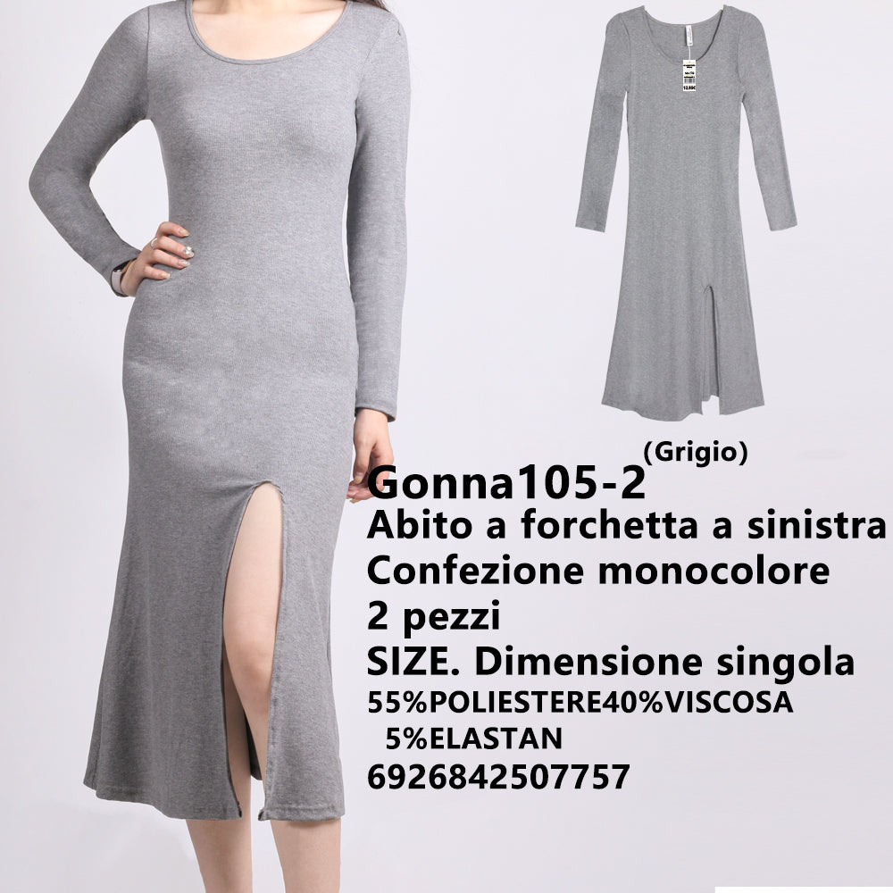 Abito con Spacco Frontale Sinistro a Costine Grigio