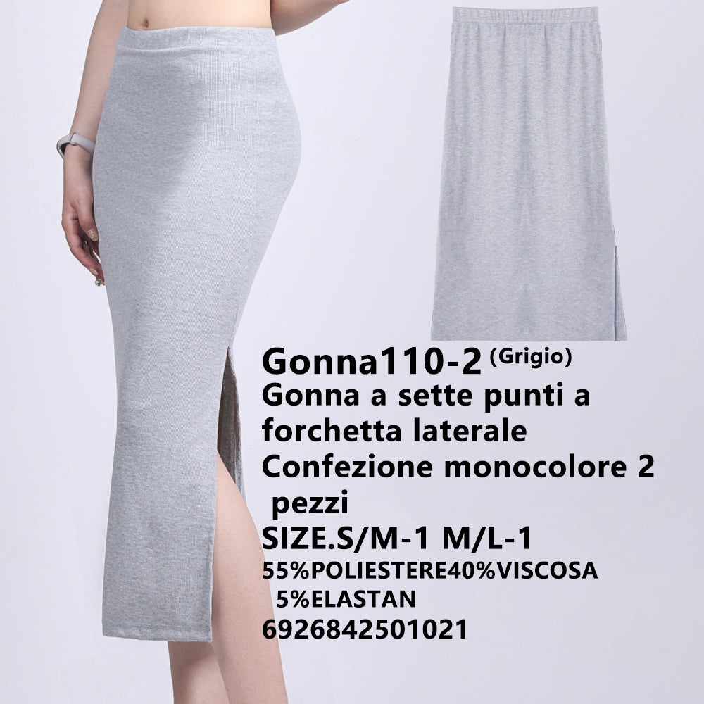 Gonna con Spacco Laterale a Costine Grigio
