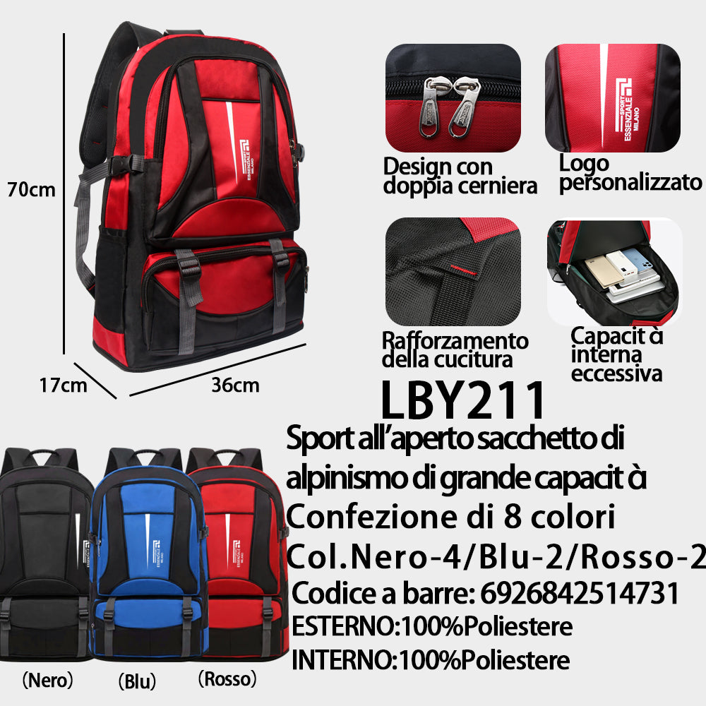 Zaino da Trekking Grande Capacità Outdoor Sport - (70×36×17 Cm)