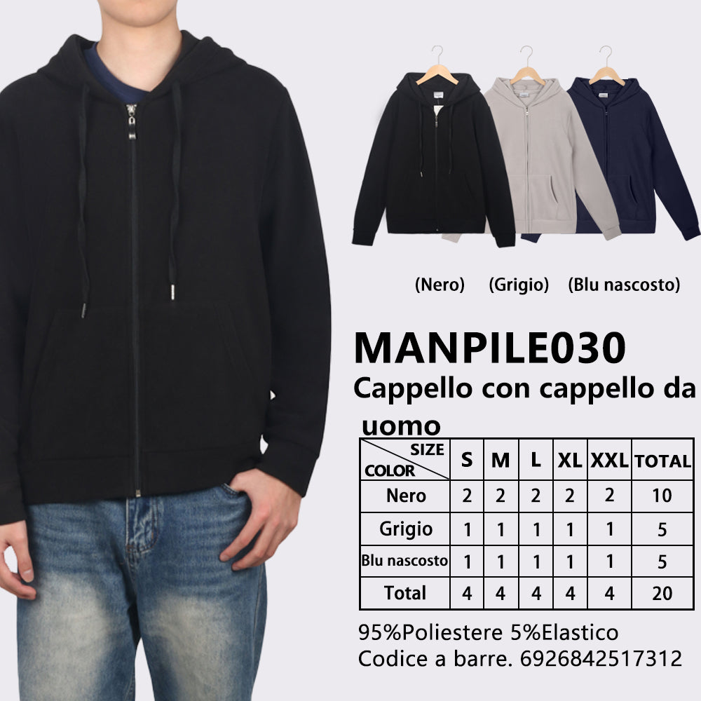 Felpa con Cappuccio in Pile con Zip da Uomo