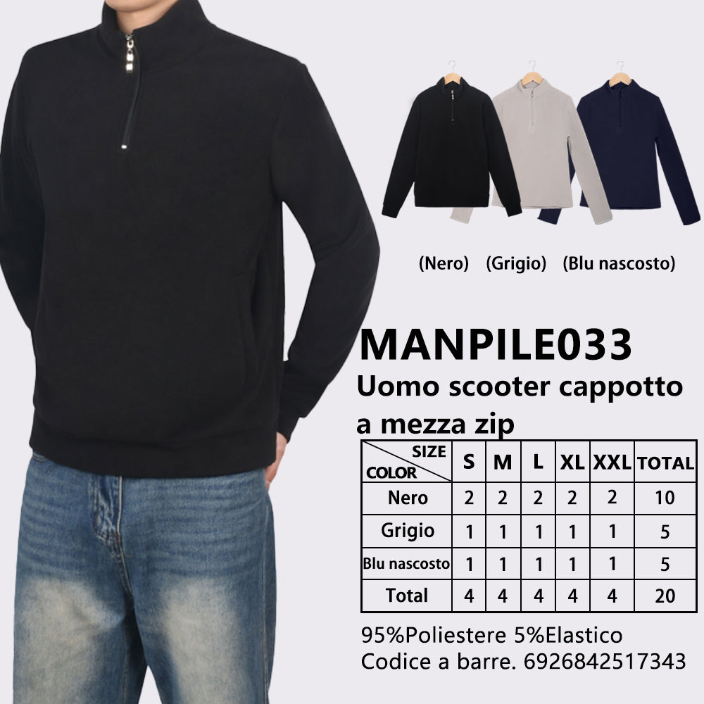 Felpa in Pile Collo Alto con Zip da Uomo