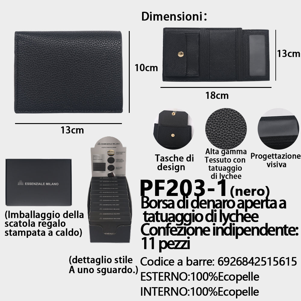 Portafoglio Sottile in Pelle Martellata Nero