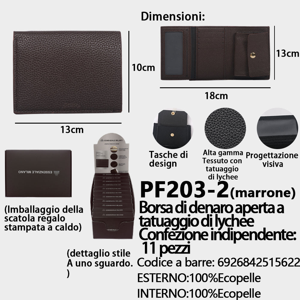 Portafoglio Sottile in Pelle Martellata Marrone