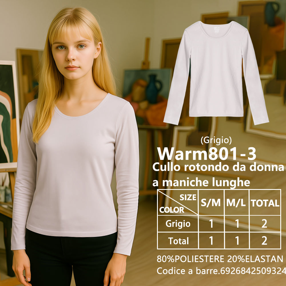 Maglia Manica Lunga Girocollo da Donna Grigio