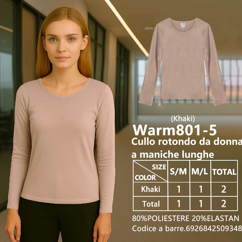 Maglia Manica Lunga Girocollo da Donna Kaki