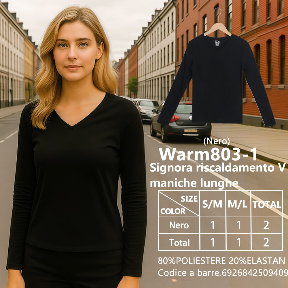 Maglia Manica Lunga Scollo a V da Donna Nero