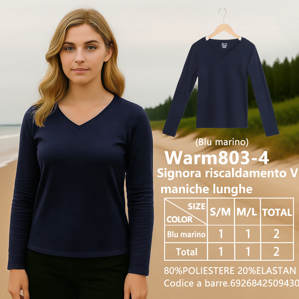 Maglia Manica Lunga Scollo a V da Donna Blu
