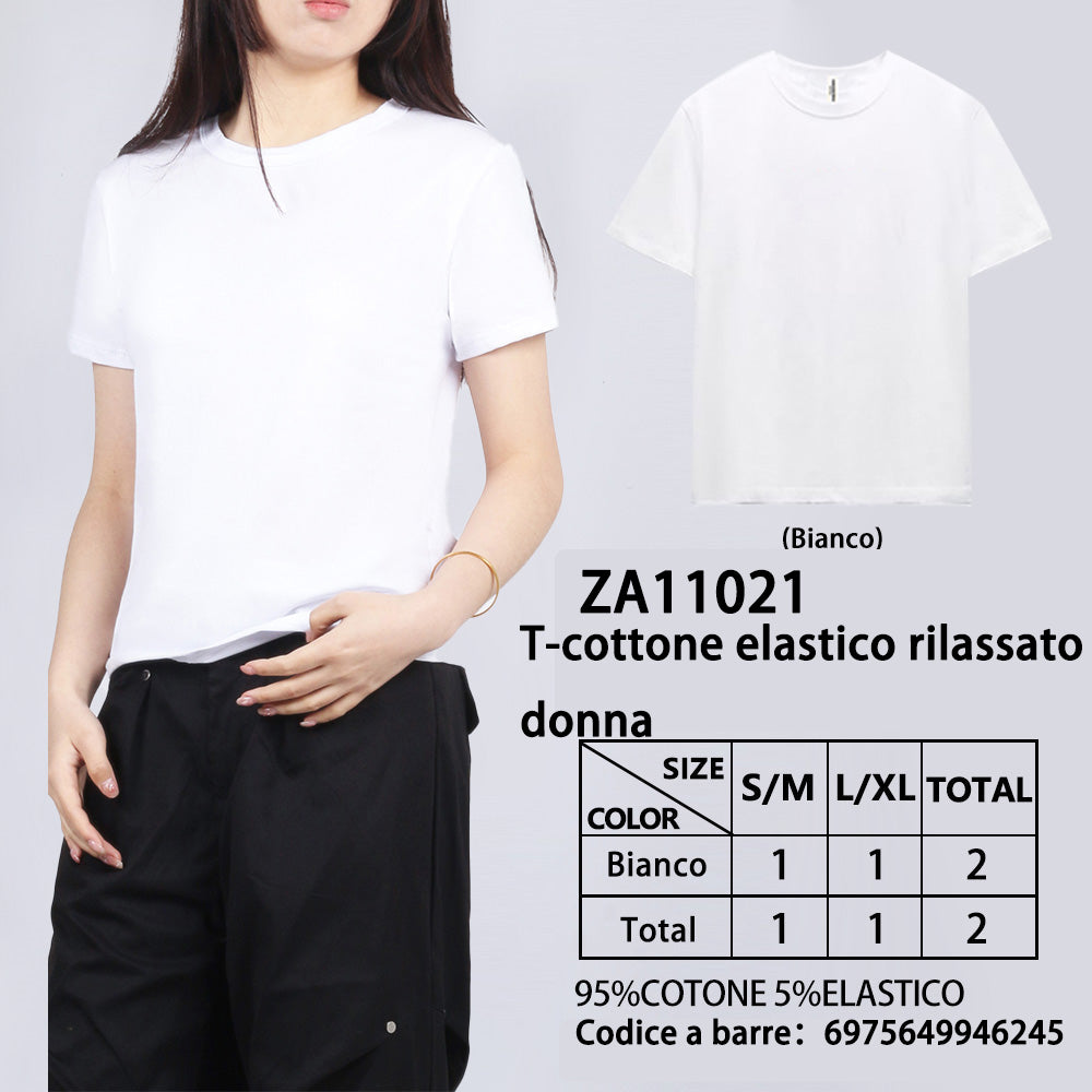 T-Shirt in Cotone Elasticizzato in Cotone Oversize da Donna Nero/Bianco
