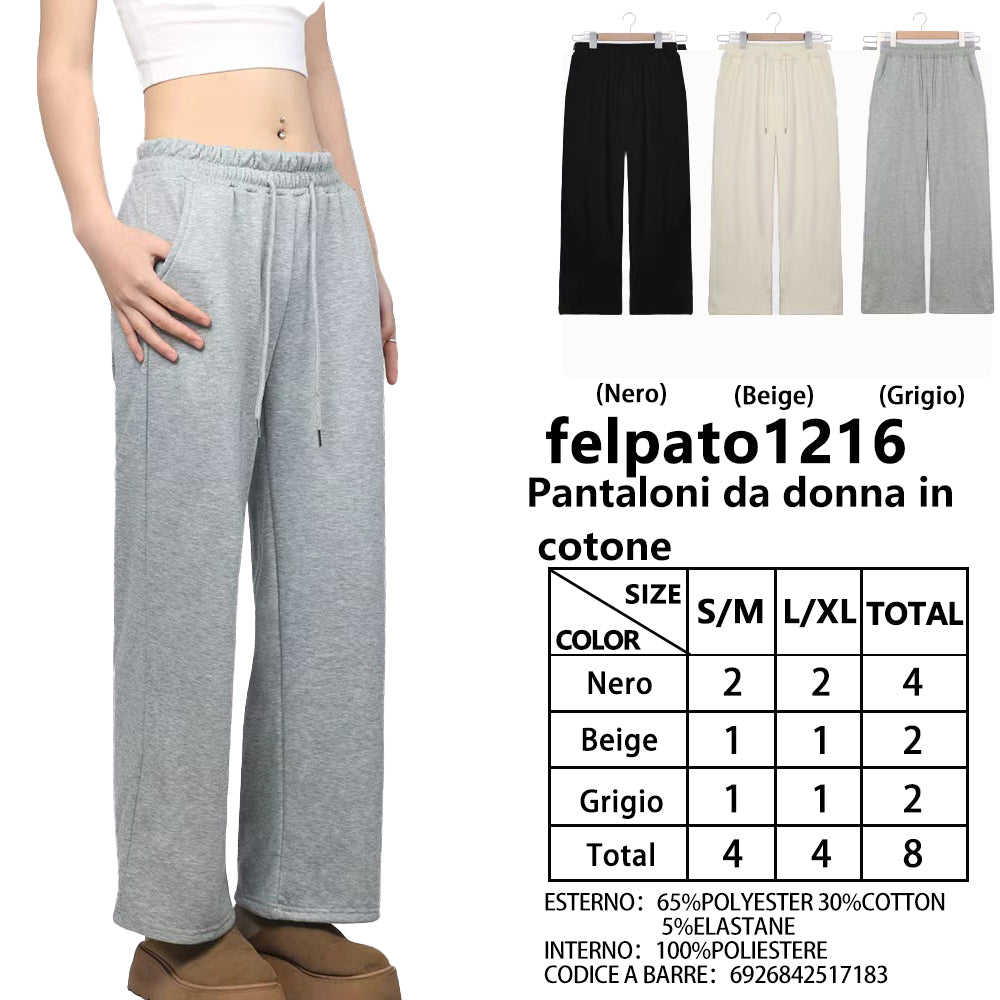 Pantaloni in Cotone Felpato Oversize da Donna