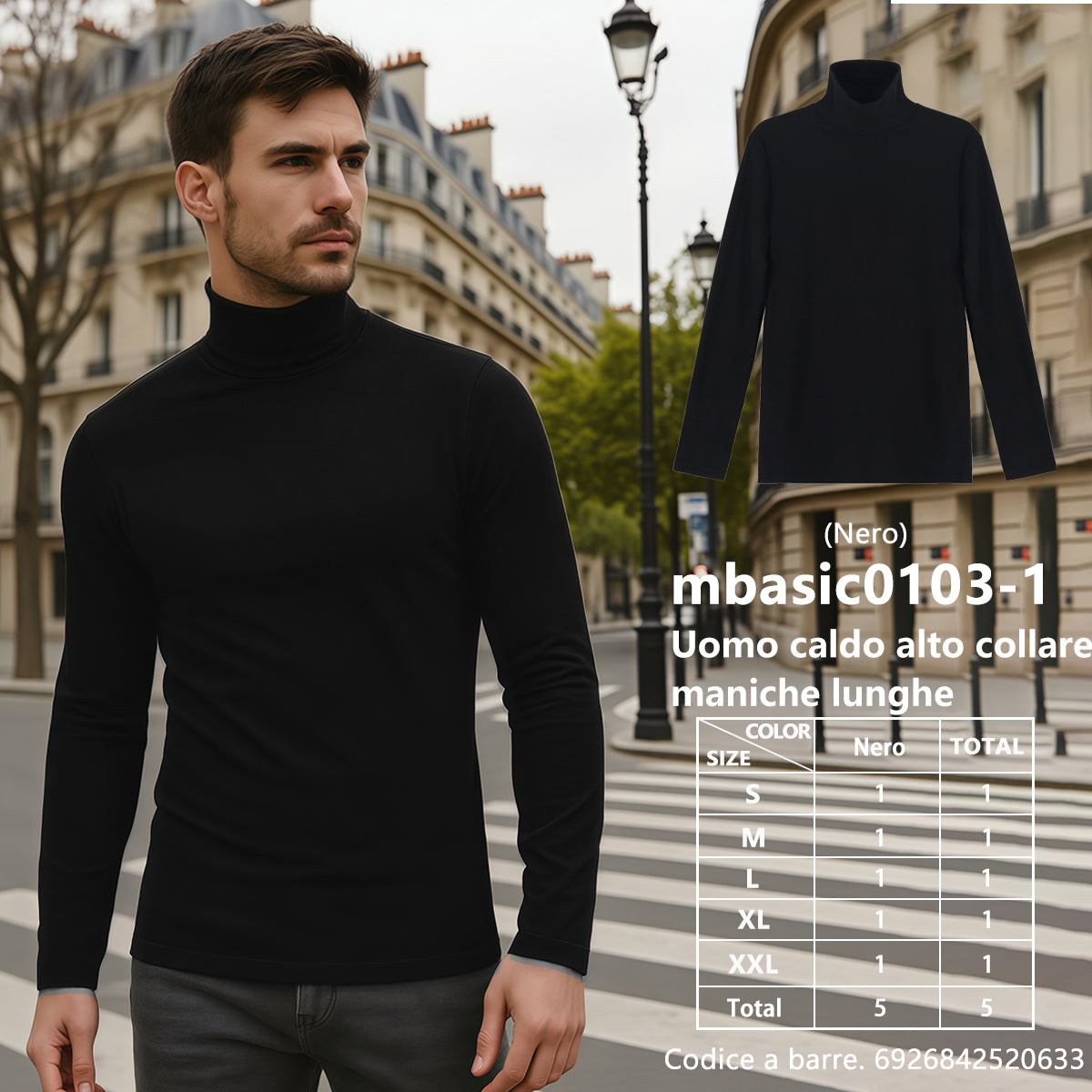 Maglia Manica Lunga Collo Alto da Uomo