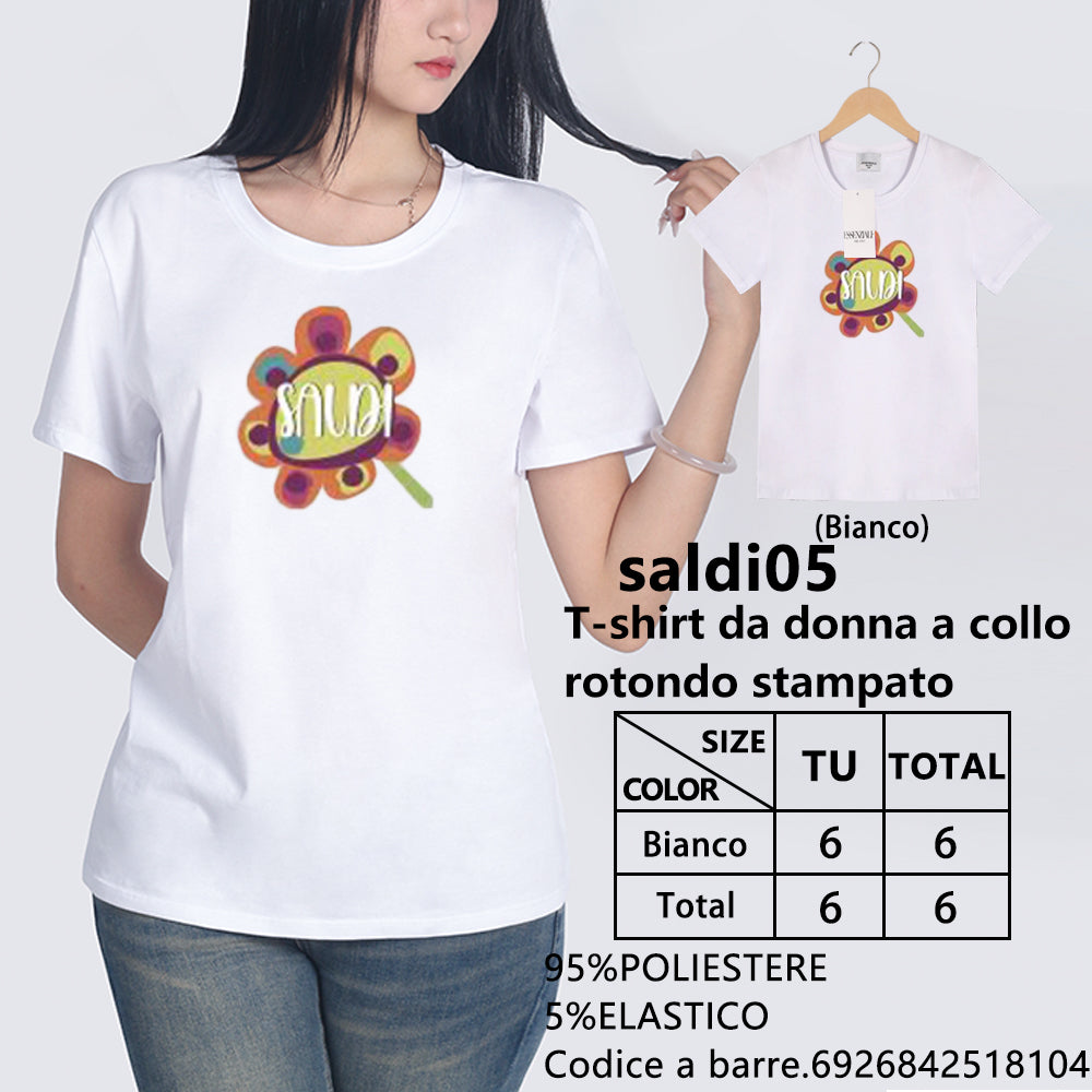 T-Shirt Girocollo a Stampa da Donna