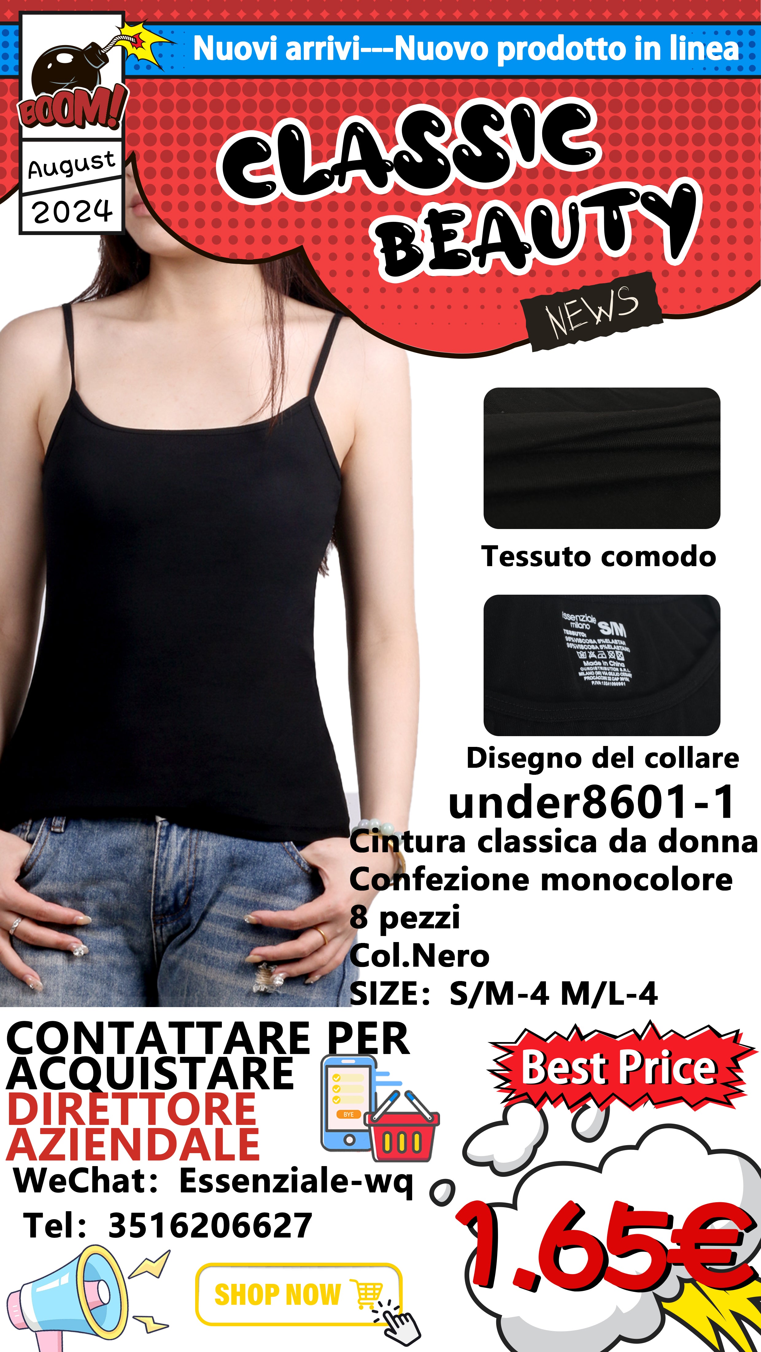 Top con Spalline a Costine Nero