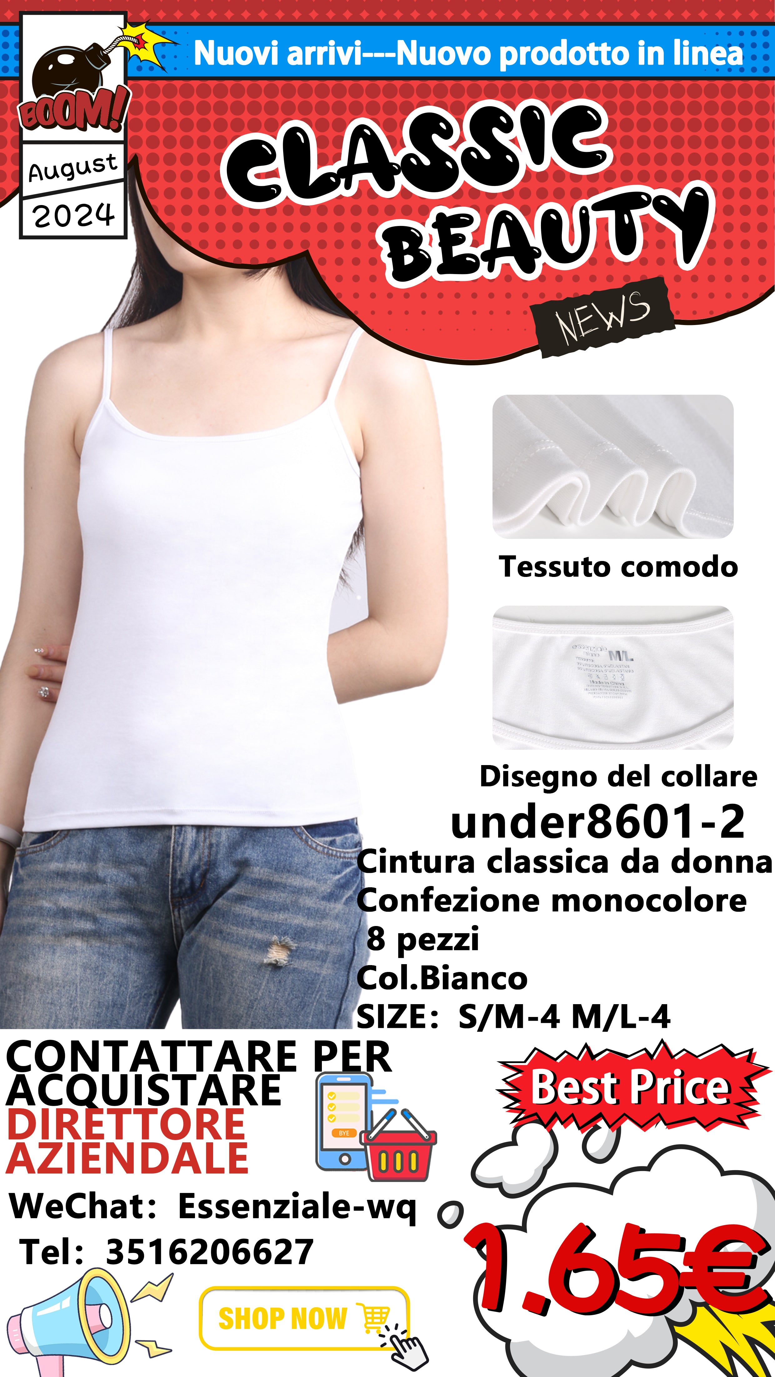 Top con Spalline a Costine Bianco