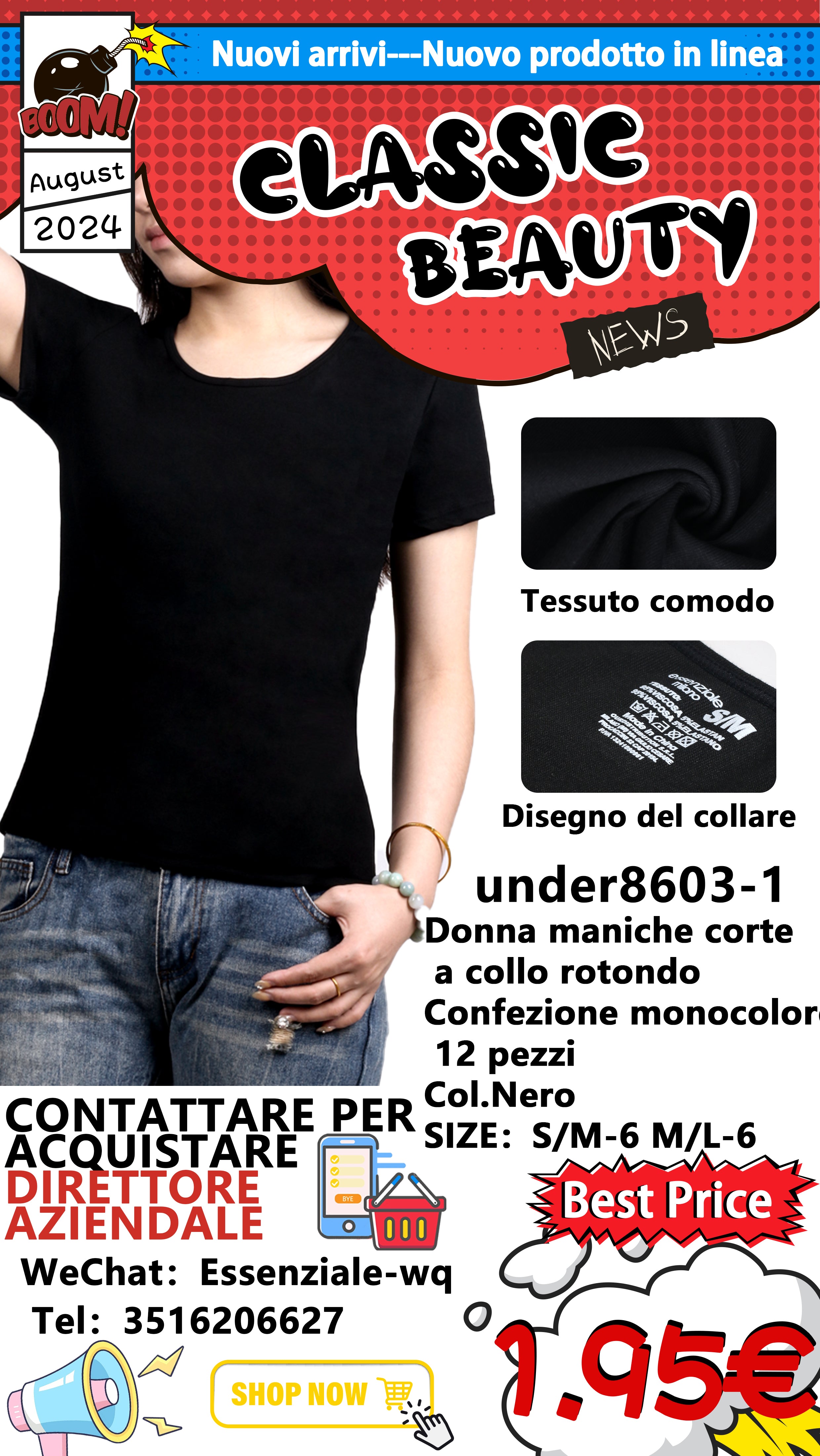 T-Shirt a Costine Nero