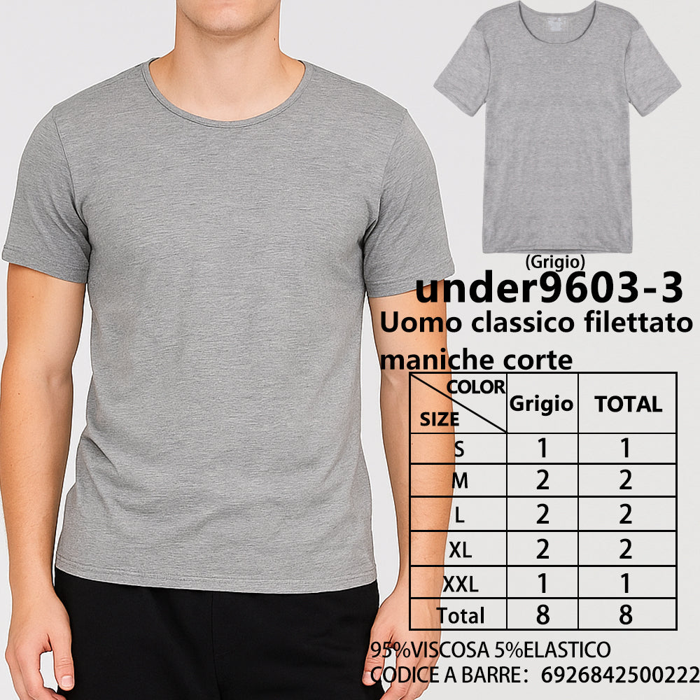 T-Shirt a Maniche Corte a Costine da Uomo Grigio