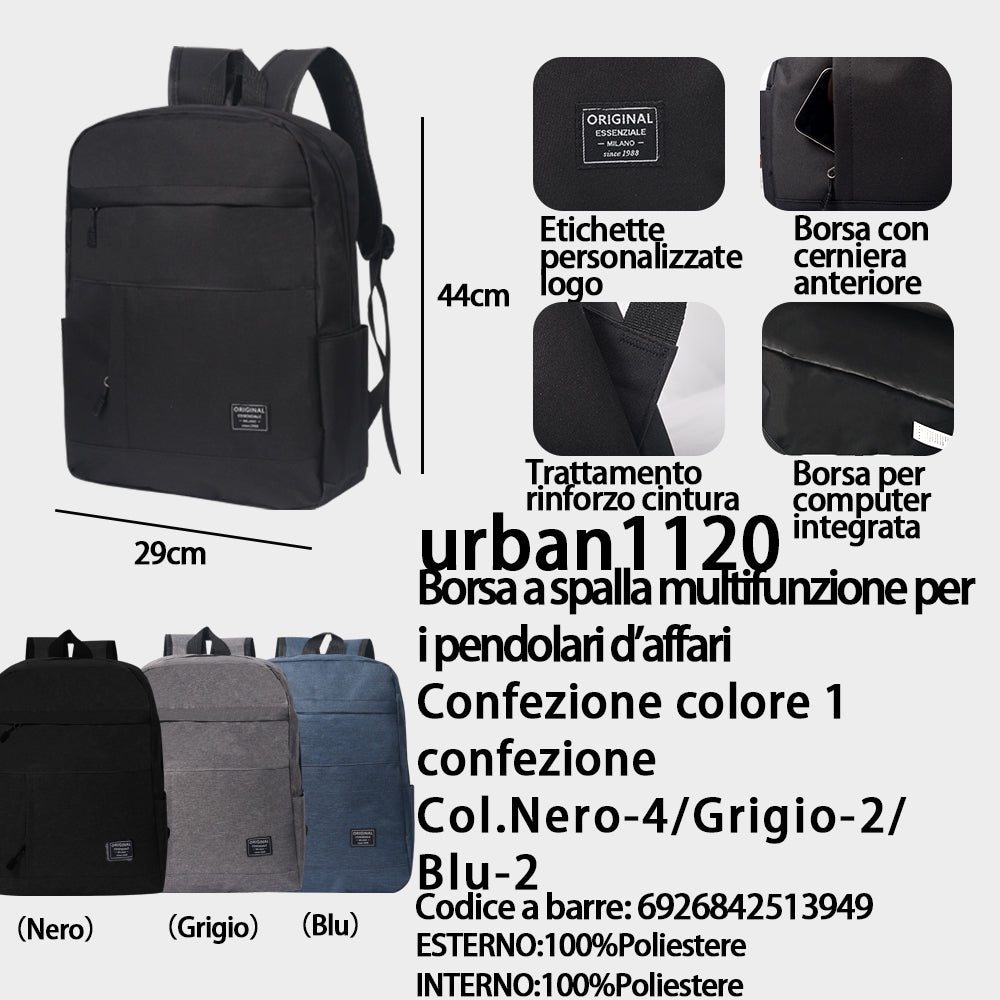 Zaino Multifunzione Business da Pendolare Nero/Blu/Grigio - (Colori Assortiti) (44×29 Cm)